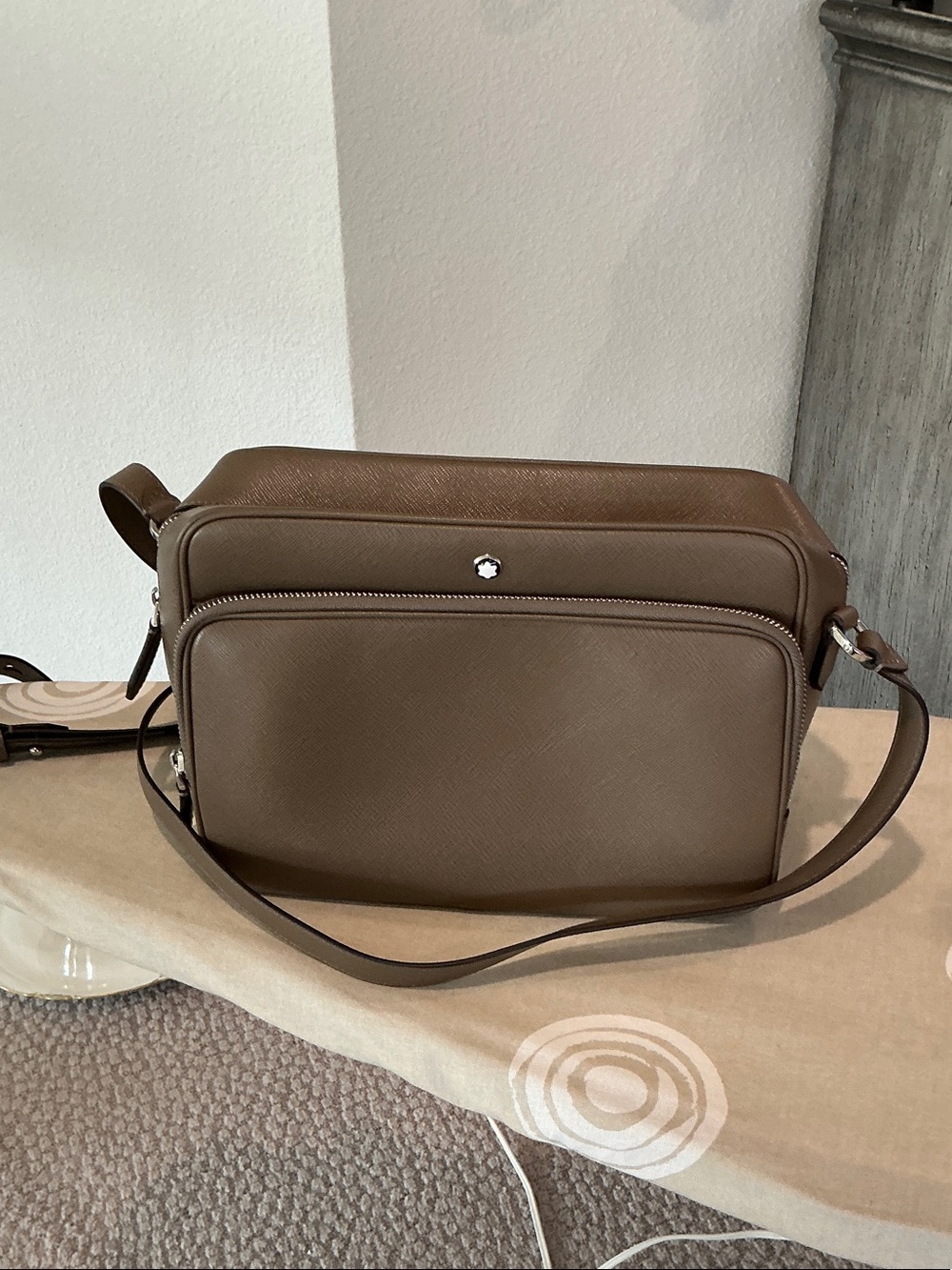 Mont Blanc Taupe Brown Satorial Leather Messenger Bag